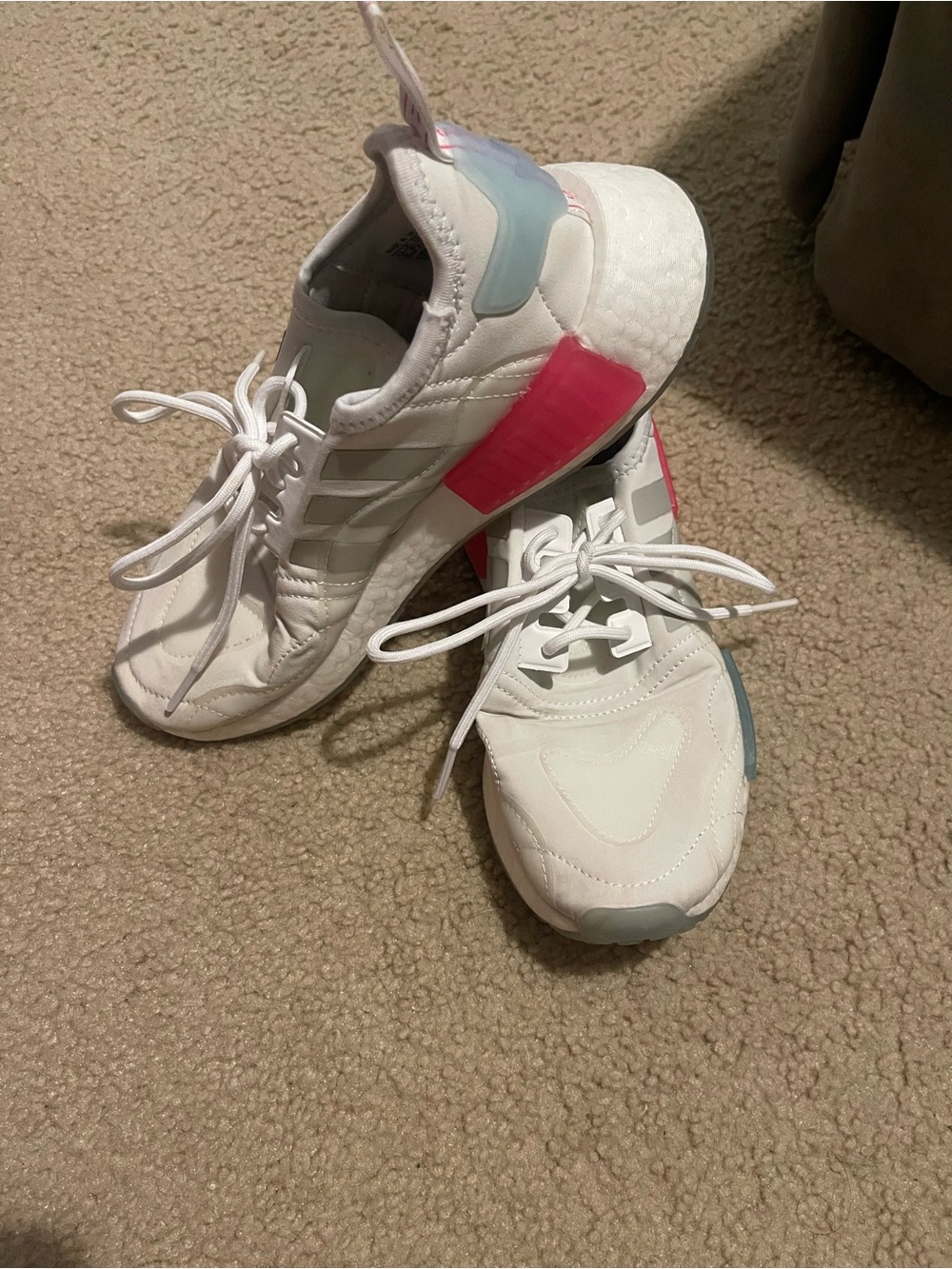 adidas White Athletic Sneakers with Pink & Light Blue Accents